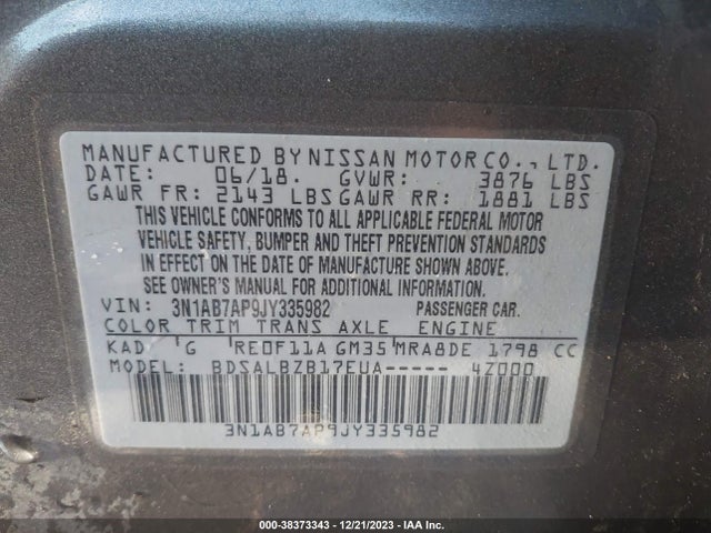 Nissan SENTRA S 2018 3N1AB7AP9JY335982 Image 9