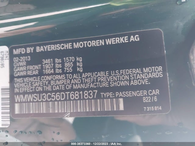 2013 MINI HARDTOP WMWSU3C56DT681837 Photo 8