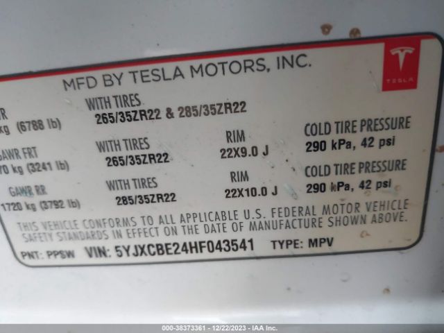 5YJXCBE24HF043541 Tesla Model X 100d/75d/90d
