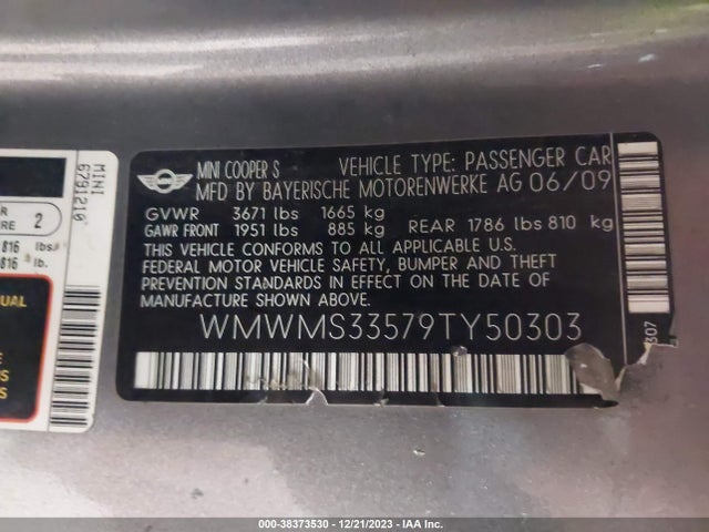 2009 MINI COOPER S WMWMS33579TY50303 Photo 8