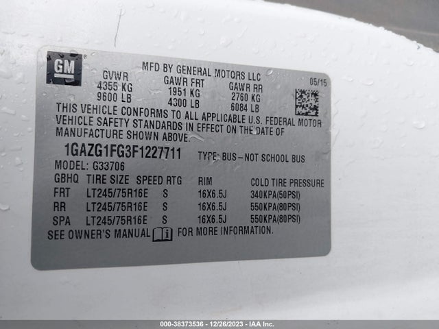 Chevrolet Express 3500 Lt 2015 1GAZG1FG3F1227711 Image 9