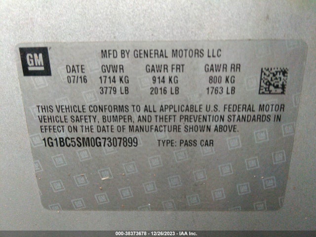 Chevrolet Cruze Ls Auto 2016 1G1BC5SM0G7307899 Image 9