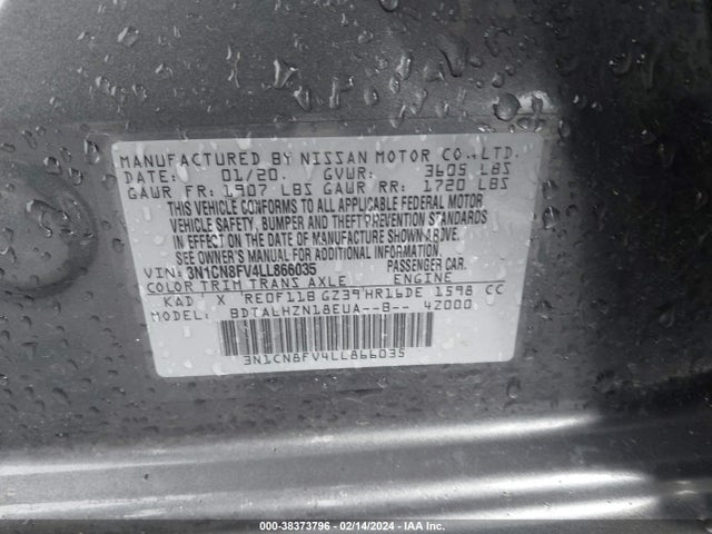 Nissan Versa Sr Xtronic Cvt 2020 3N1CN8FV4LL866035 Image 9