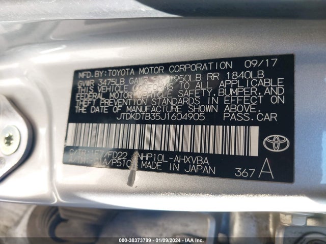 Toyota Prius C One 2018 JTDKDTB35J1604905 Image 9