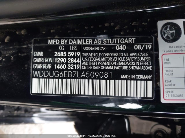 2020 MERCEDES-BENZ S 450 4MATIC VIN: WDDUG6EB7LA509081