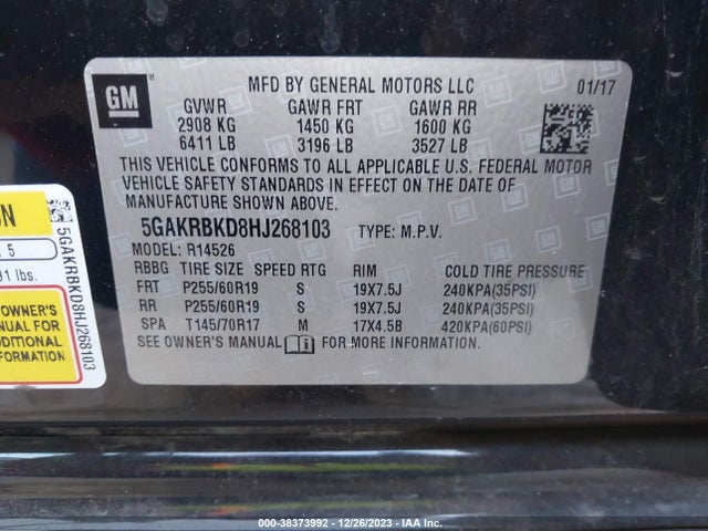 Buick Enclave Leather 2017 5GAKRBKD8HJ268103 Image 9