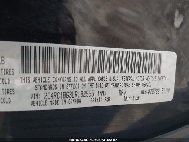 2020 CHRYSLER PACIFICA TOURING L VIN: 2C4RC1BG3LR192555