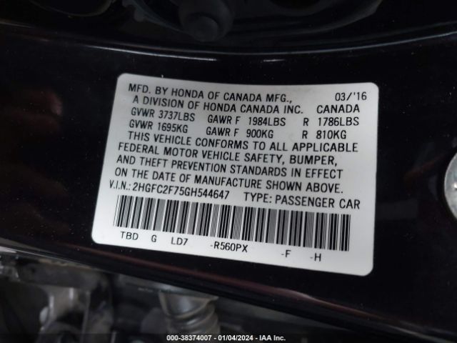2HGFC2F75GH544647 Honda CIVIC EX