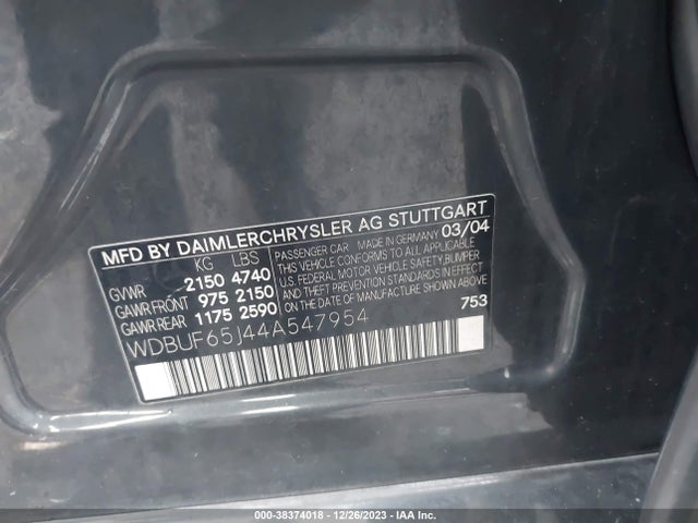 2004 MERCEDES-BENZ E 320 VIN: WDBUF65J44A547954