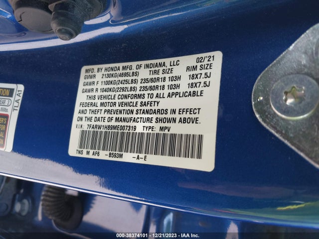 Honda Cr-v 2wd Ex-l 2021 7FARW1H89ME007319 Image 9