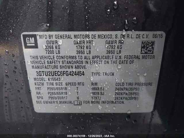 GMC Sierra 1500 Sle 2015 3GTU2UEC6FG424454 Image 9