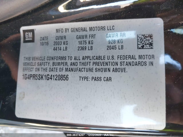 2016 BUICK VERANO CONVENIENCE GROUP VIN: 1G4PR5SK1G4120856