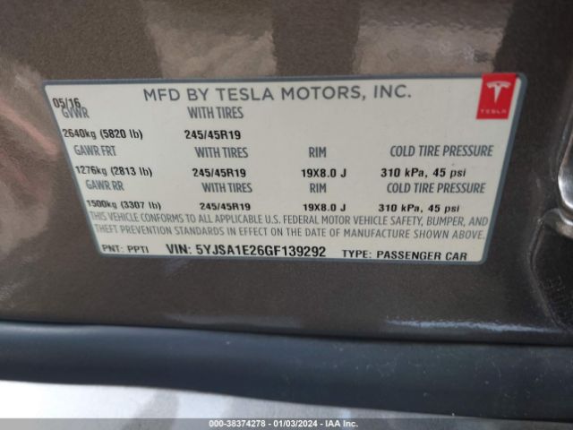 5YJSA1E26GF139292 Tesla Model S 60d/70d/75d/85d/90d