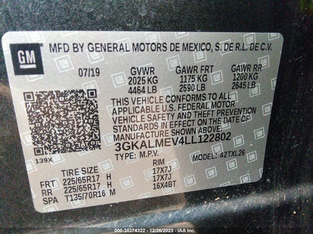 3GKALMEV4LL122802 GMC Terrain Fwd Sle