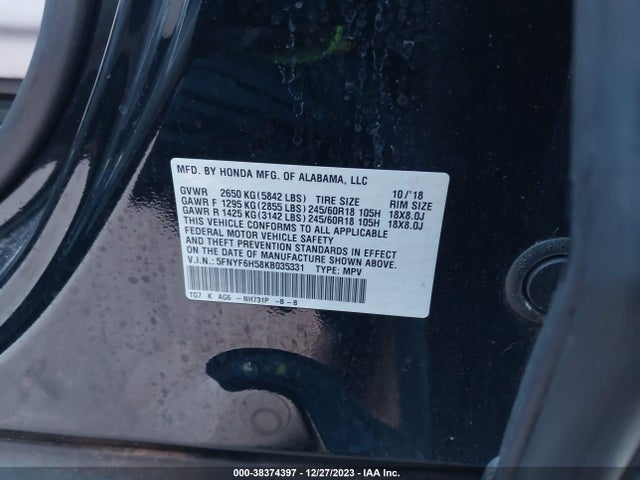 Honda Pilot Ex-l 2019 5FNYF6H58KB035331 Image 9