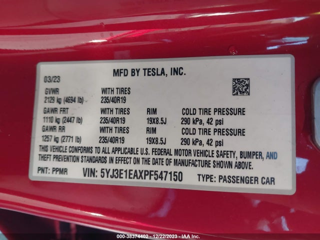 2023 TESLA MODEL 3 5YJ3E1EAXPF547150 Photo 8