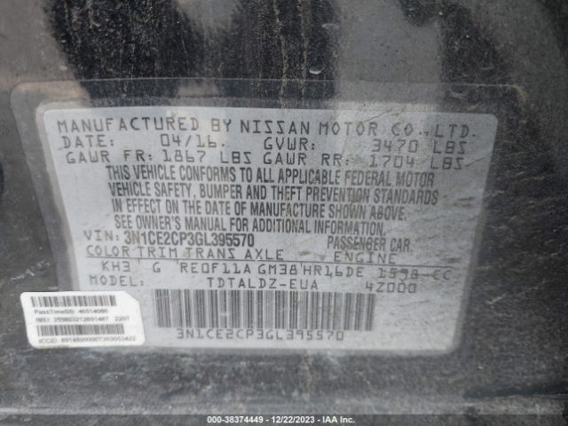 3N1CE2CP3GL395570 Nissan Versa Note S (sr)/s Plus/sl/sr/sv