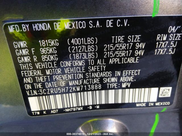 3CZRU5H72KM713888 Honda Hr-v Ex-l