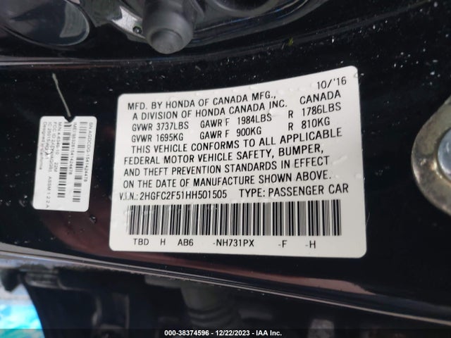 Honda Civic Lx 2017 2HGFC2F51HH501505 Image 9