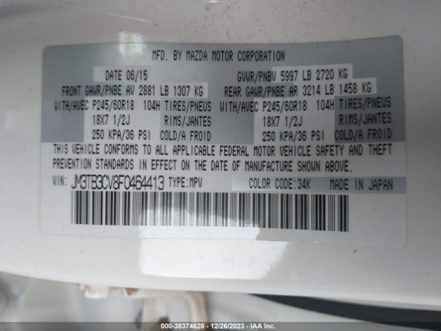 JM3TB3CV8F0464413 Mazda Cx-9 Touring