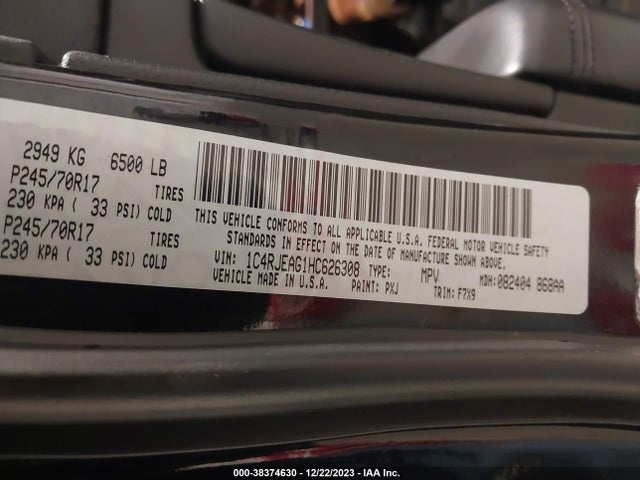38374630 :رقم المزاد ، 1C4RJEAG1HC626308 vin ، 2017 Jeep Grand Cherokee Laredo 4x2 مزاد بيع