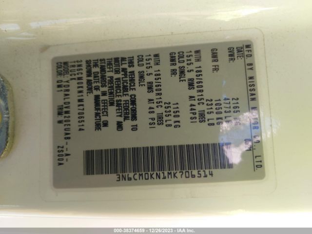 3N6CM0KN1MK706514 Nissan Nv200 Compact Cargo S Xtronic Cvt