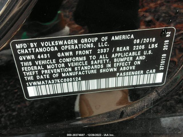 2019 VOLKSWAGEN PASSAT 1VWMA7A37KC000124 Photo 8