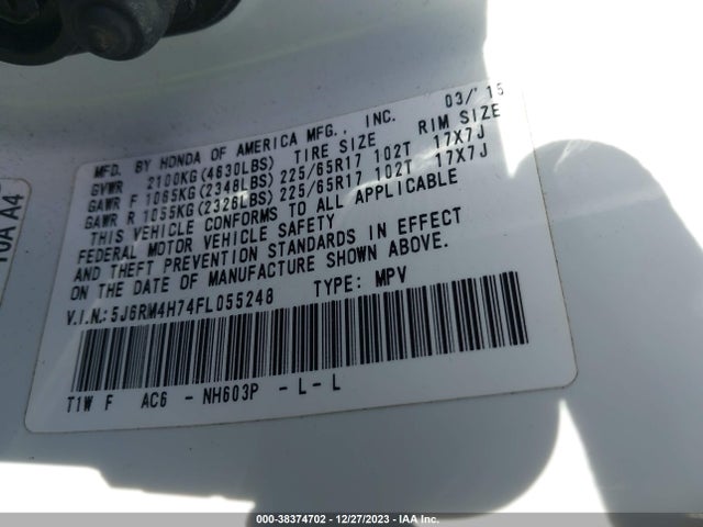 Honda Cr-v Ex-l 2015 5J6RM4H74FL055248 Image 9