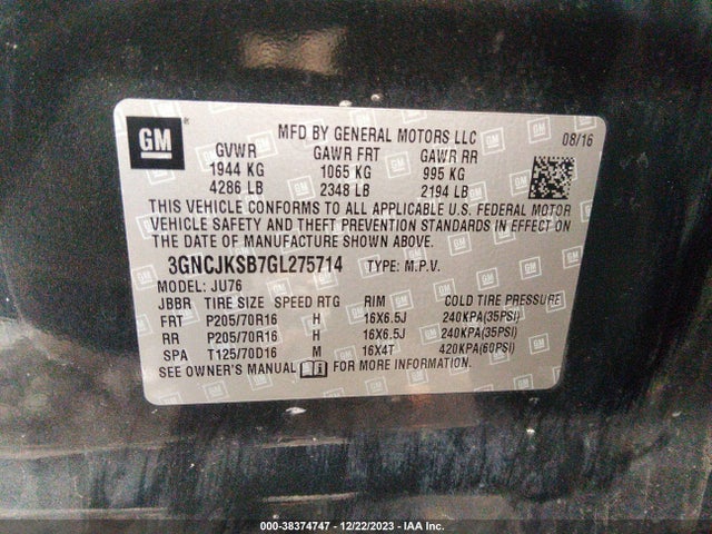 Chevrolet Trax 1ls 2016 3GNCJKSB7GL275714 Image 9
