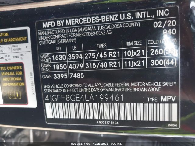 4JGFF8GE4LA199461 Mercedes-Benz Gls 580 4matic