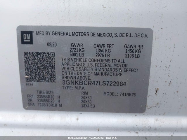 2020 CHEVROLET BLAZER FWD 2LT VIN: 3GNKBCR47LS722984