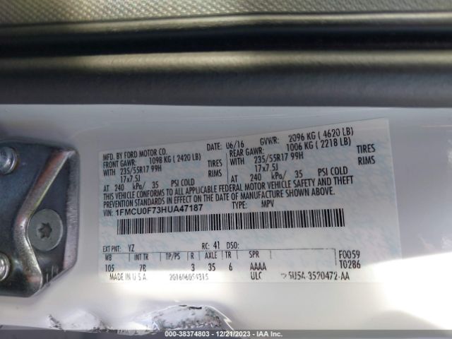 1FMCU0F73HUA47187 Ford ESCAPE S