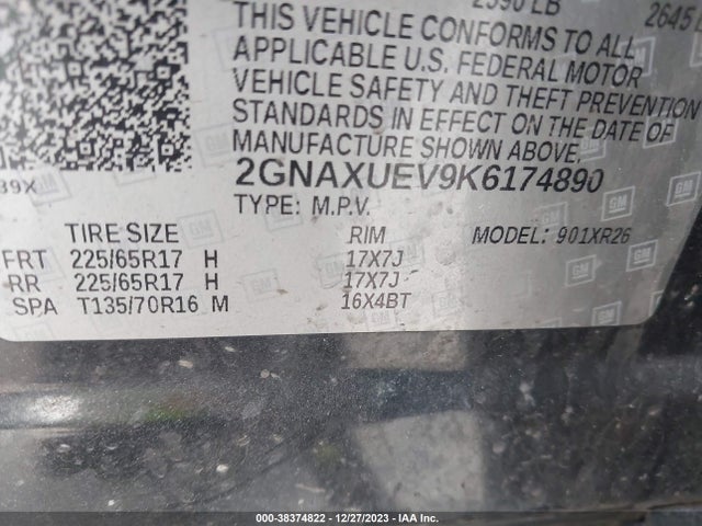 Chevrolet EQUINOX LT 2019 2GNAXUEV9K6174890 Image 9