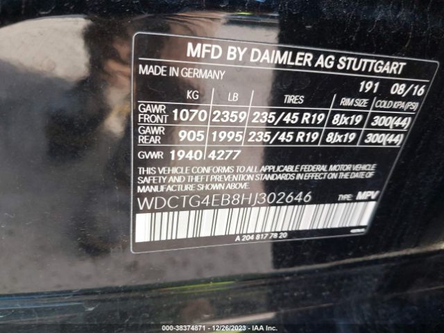 WDCTG4EB8HJ302646 Mercedes-Benz GLA 250