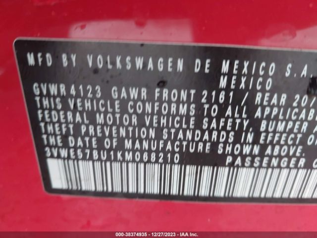 3VWE57BU1KM068210 Volkswagen Jetta 1.4t Sel