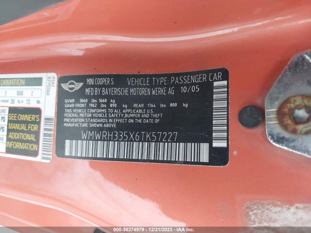 2006 MINI COOPER S WMWRH335X6TK57227 Photo 8