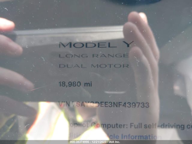 7SAYGDEE3NF439733 Tesla Model Y Long Range Dual Motor All-wheel Drive