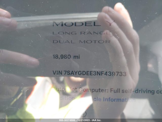 7SAYGDEE3NF439733 Tesla Model Y Long Range Dual Motor All-wheel Drive