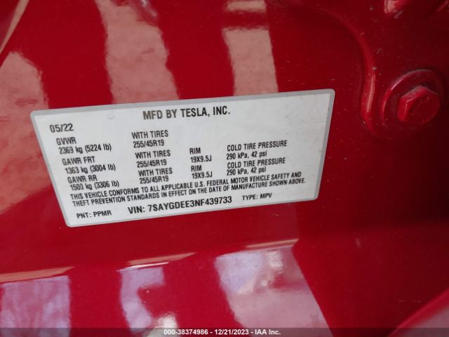 7SAYGDEE3NF439733 Tesla Model Y Long Range Dual Motor All-wheel Drive