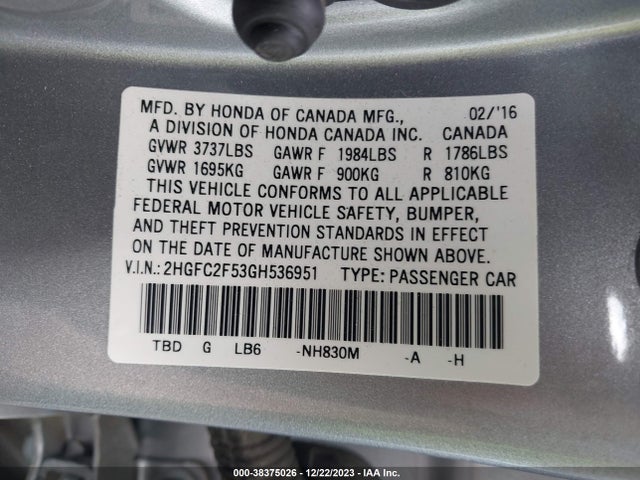 Honda Civic Lx 2016 2HGFC2F53GH536951 Image 9