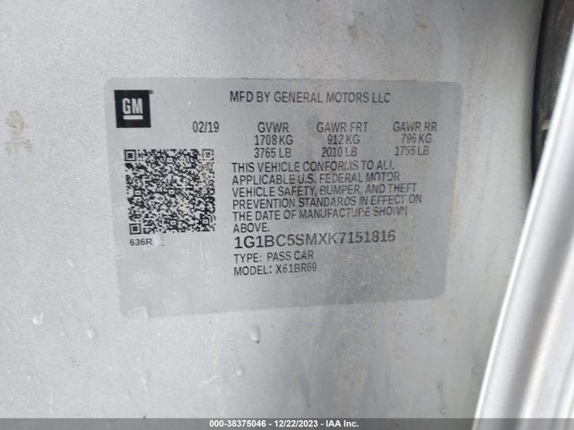 Chevrolet CRUZE LS 2019 1G1BC5SMXK7151816 Image 9