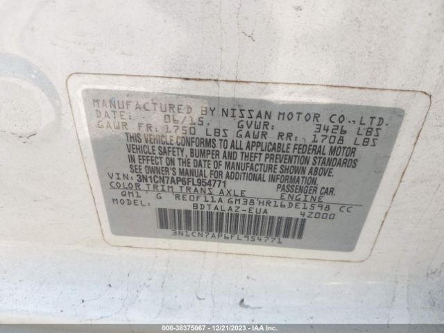 3N1CN7AP6FL954771 Nissan Versa 1.6 S+