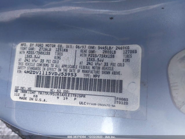 1997 MERCURY VILLAGER GS/LS/NAUTICA VIN: 4M2DV1115VDJ53953