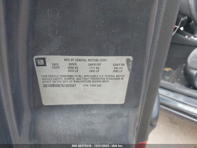 2008 CHEVROLET IMPALA LS VIN: 2G1WB58K781250321