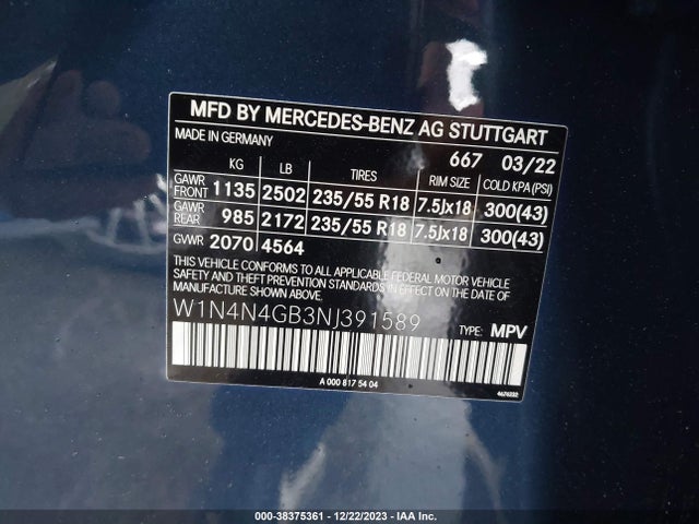 W1N4N4GB3NJ391589 Mercedes-Benz m260