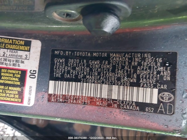 Toyota Corolla Le Plus 2016 2T1BPRHE3GC709336 Image 9