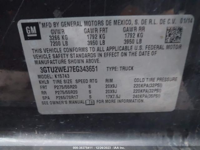 3GTU2WEJ7EG343651 GMC Sierra 1500 Denali