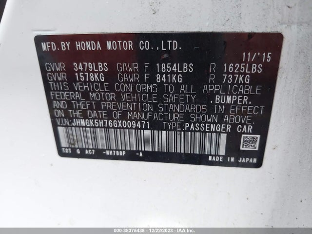 Honda FIT EX 2016 JHMGK5H76GX009471 Image 9