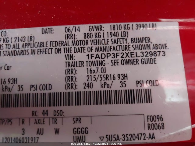 2014 FORD FOCUS SE VIN: 1FADP3F2XEL329873