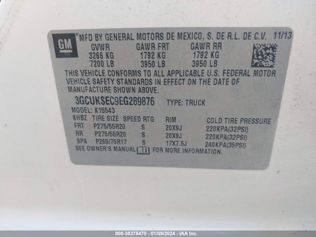 Chevrolet Silverado 1500 1lz 2014 3GCUKSEC9EG289876 Image 9